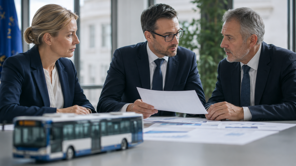 Przedstawiciele gminy analizujący wyrok TSUE dotyczący rekompensat w transporcie publicznym