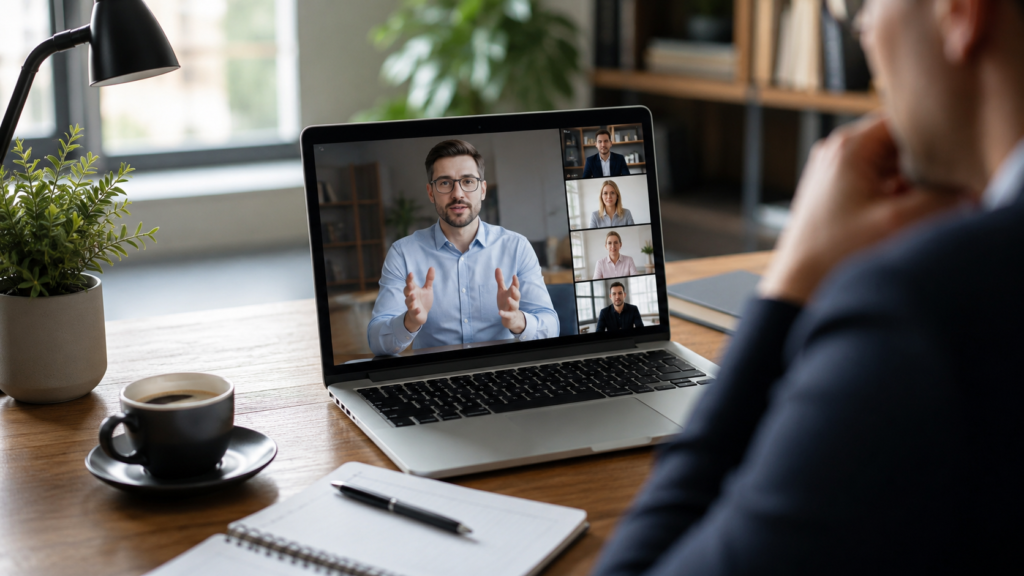 Przedsiębiorca uczestniczący w internetowym webinarze dotyczącym fundacji rodzinnej